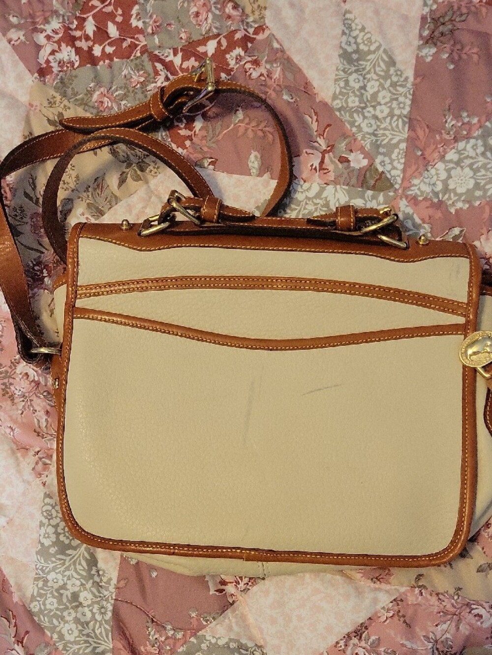 Dooney & Bourke Cream and Tan Leather Flap Crossbody - Picture 13 of 14